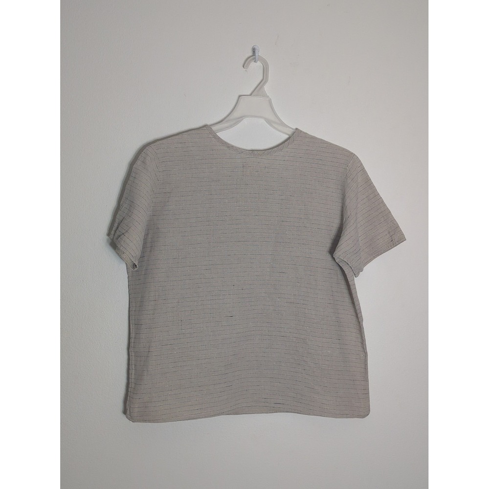 FLAX by Jeanne Engelhart Linen Striped Shirt Top Medium Quiet Luxury Old Money - Picture 7 of 7